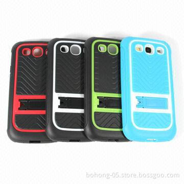 Hard Case for Samsung SIII, with Stand, Made of TPU + PC Material, Casing Support